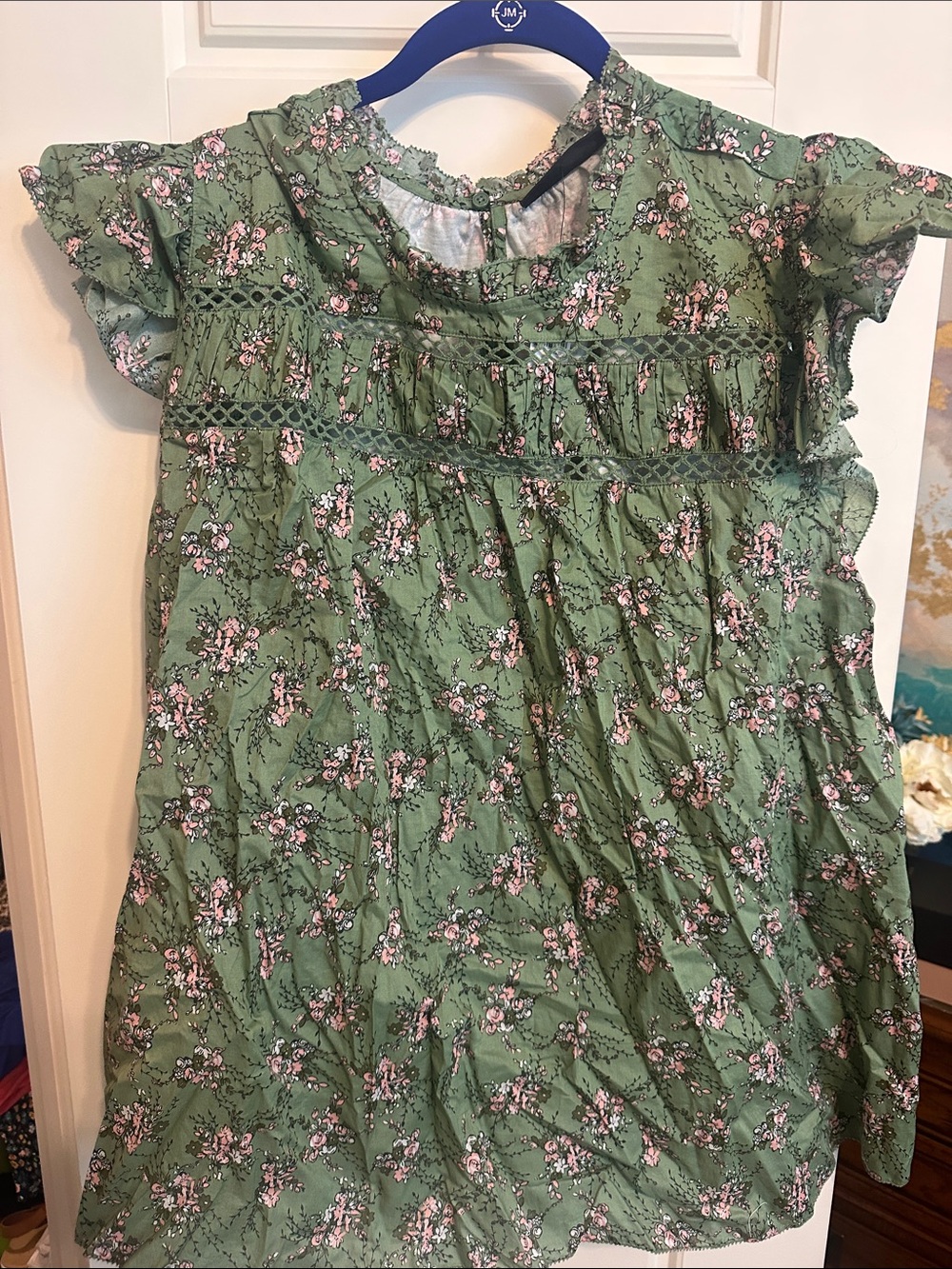 Lane Bryant Green Floral Ruffle Sleeve Blouse